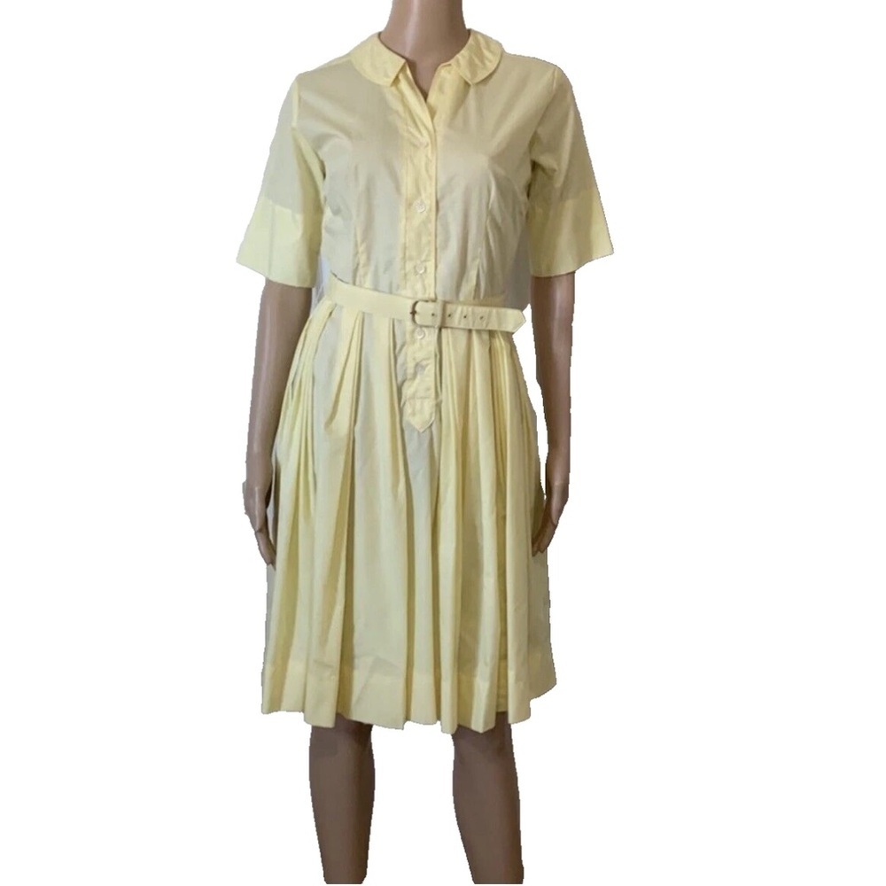 Vintage 1950's Yellow Button Down Belted Shirt Dress Size 6 Retro Rockabilly